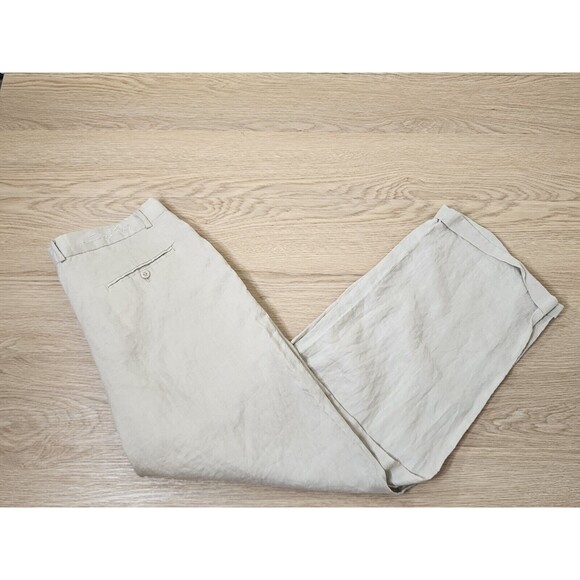 Steve Harvey Celebrity Edition Pants Mens 36 Chino Tan Linen Pleated Cuffed Hem - Picture 15 of 16